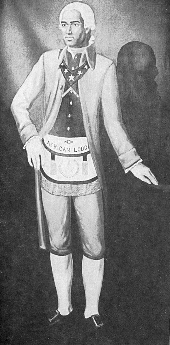 A portrait of Prince Hall in Masonic regalia.